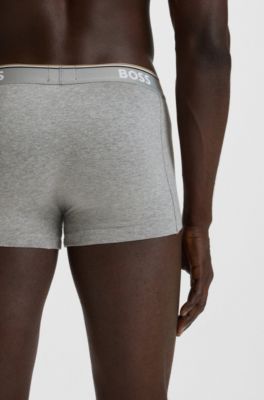 Stretch-cotton trunks with repeat logos, White / Grey / Black