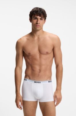 Boxer corti in cotone elasticizzato con loghi ripetuti, Bianco / Grigio / Nero