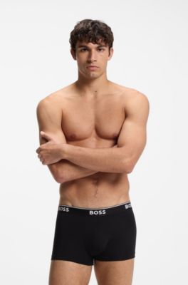 Stretch-cotton trunks with repeat logos, White / Grey / Black