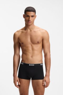 Stretch-cotton trunks with repeat logos, White / Grey / Black
