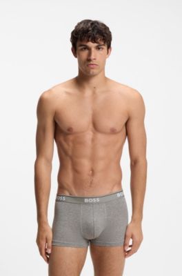Stretch-cotton trunks with repeat logos, White / Grey / Black