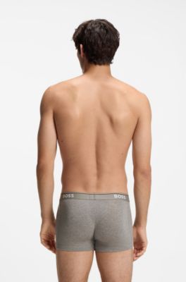 Stretch-cotton trunks with repeat logos, White / Grey / Black