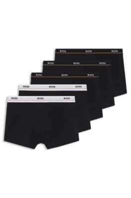 Five-pack of stretch-cotton trunks with logo waistbands, Black