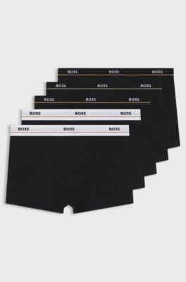 Five-pack of stretch-cotton trunks with logo waistbands, Black