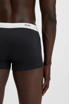 Five-pack of stretch-cotton trunks with logo waistbands, Black