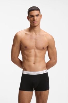Five-pack of stretch-cotton trunks with logo waistbands, Black