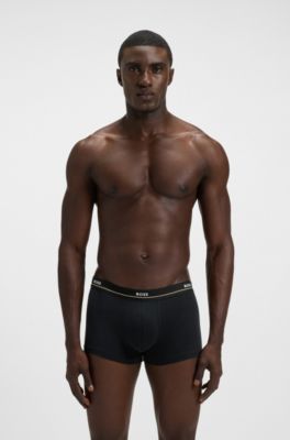Five-pack of stretch-cotton trunks with logo waistbands, Black