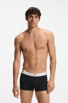 Five-pack of stretch-cotton trunks with logo waistbands, Black