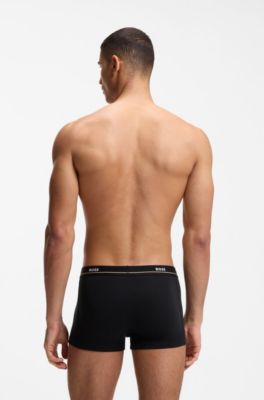 Five-pack of stretch-cotton trunks with logo waistbands, Black