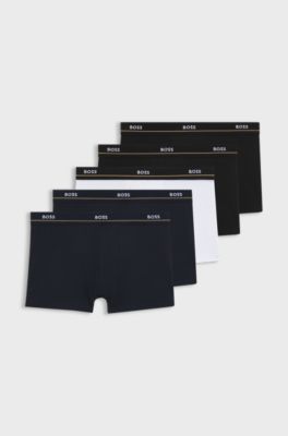 Five-pack of stretch-cotton trunks with logo waistbands, Black / White / Blue