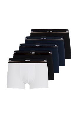 BOSS - Five-pack of stretch-cotton trunks with logo waistbands