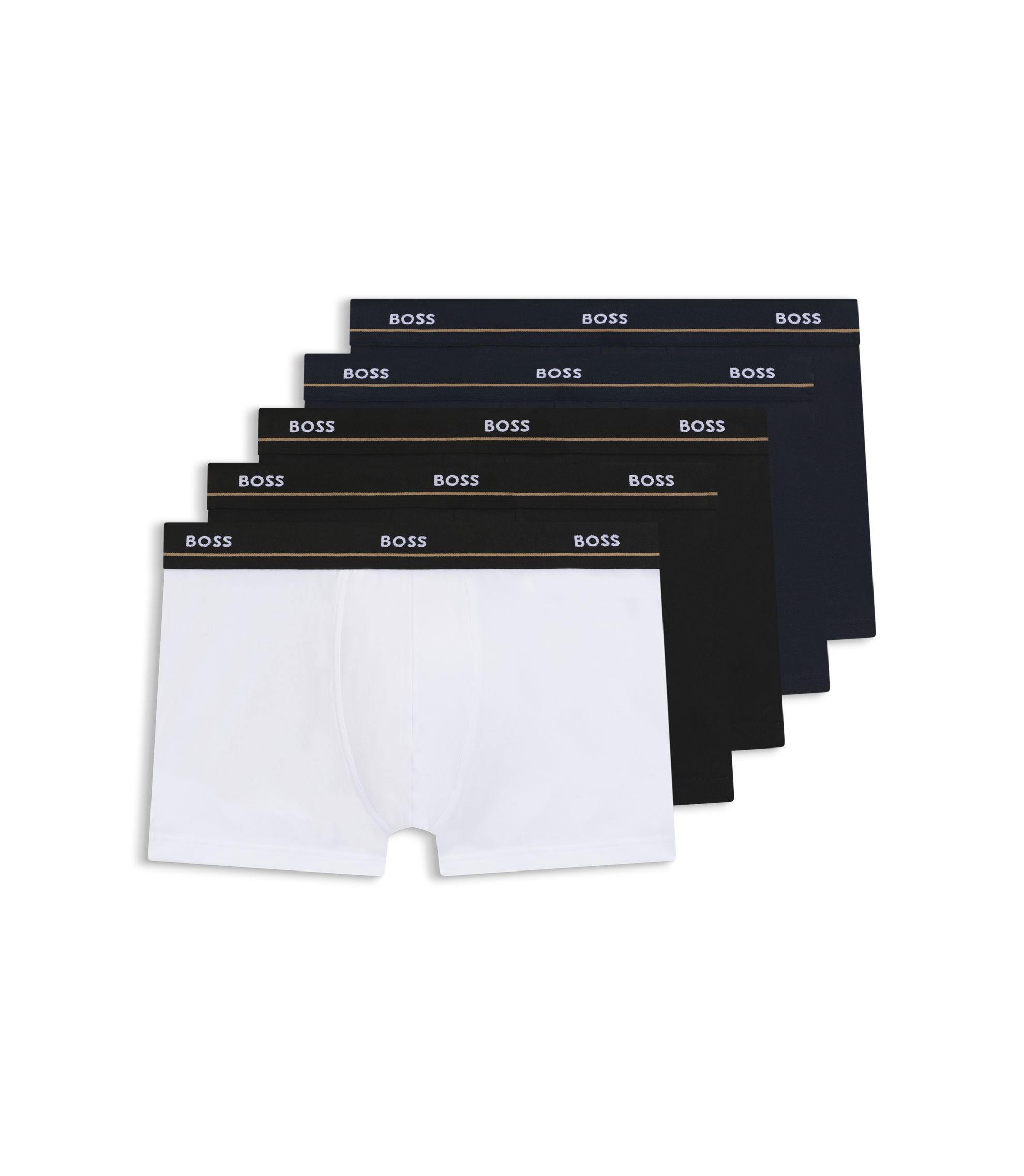 BOSS - Five-pack of stretch-cotton trunks with logo waistbands