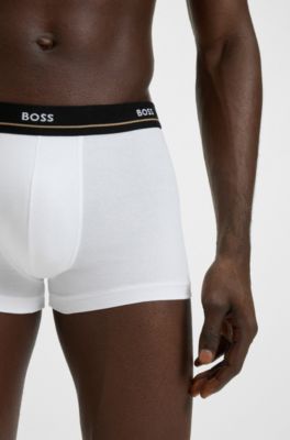Lot de cinq boxers courts en coton stretch avec taille &agrave; logo, Noir / Blanc / Bleu
