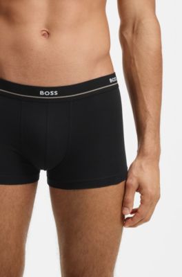 Five-pack of stretch-cotton trunks with logo waistbands, Black / White / Blue