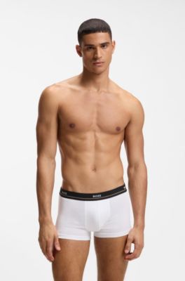 Five-pack of stretch-cotton trunks with logo waistbands, Black / White / Blue