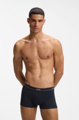 Five-pack of stretch-cotton trunks with logo waistbands, Black / White / Blue