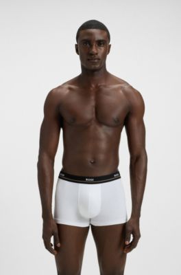 Lot de cinq boxers courts en coton stretch avec taille &agrave; logo, Noir / Blanc / Bleu