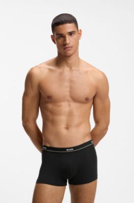 Five-pack of stretch-cotton trunks with logo waistbands, Black / White / Blue