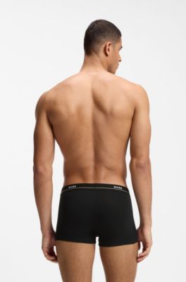 Five-pack of stretch-cotton trunks with logo waistbands, Black / White / Blue