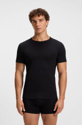Two-pack of stretch-cotton underwear T-shirts with logo, Black