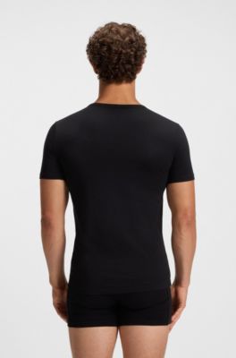 アンダーウエアTシャツ2枚セット ストレッチコットン ロゴ, ブラック