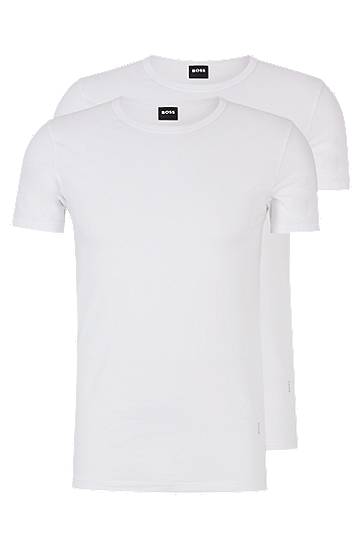 Two-pack of stretch-cotton underwear T-shirts with logo, Hugo boss