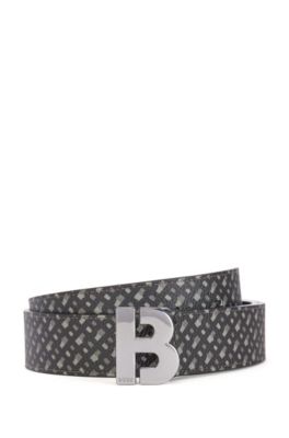 BOSS - Monogram-print leather belt with 'B' buckle