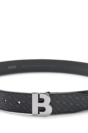 BOSS 博斯“B”搭扣字母图案印花皮革腰带,  001_Black