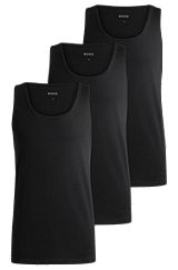 Three-pack of cotton underwear vests with embroidered logos, Black