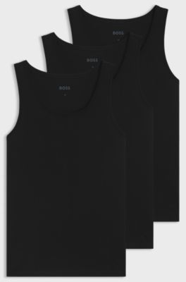 Three-pack of cotton underwear vests with embroidered logos, Black