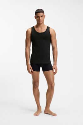 자수 로고가 더해진 코튼 언더웨어 베스트 3개 세트, 블랙