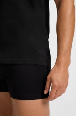 Three-pack of cotton underwear vests with embroidered logos, Black
