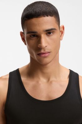 Three-pack of cotton underwear vests with embroidered logos, Black