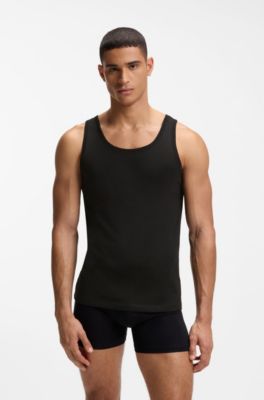 Three-pack of cotton underwear vests with embroidered logos, Black