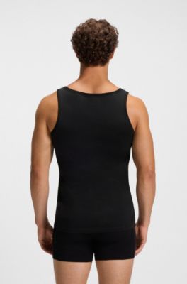 Three-pack of cotton underwear vests with embroidered logos, Black