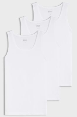Three-pack of cotton underwear vests with embroidered logos, White