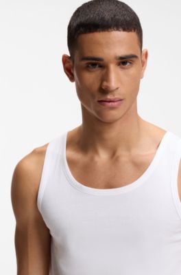 Three-pack of cotton underwear vests with embroidered logos, White