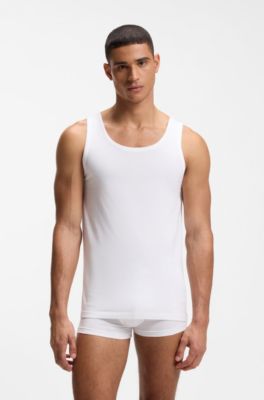 Three-pack of cotton underwear vests with embroidered logos, White