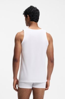 Three-pack of cotton underwear vests with embroidered logos, White