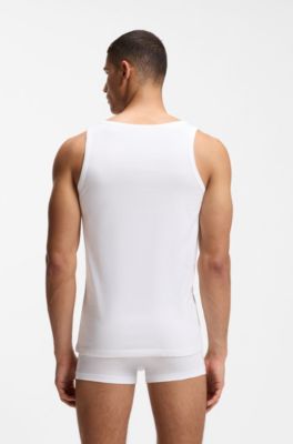 Three-pack of cotton underwear vests with embroidered logos, White