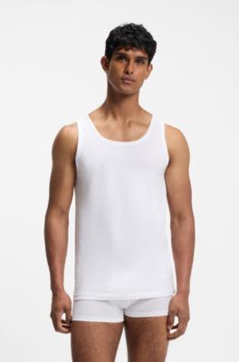 Three-pack of cotton underwear vests with embroidered logos, White