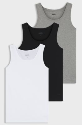 Three-pack of cotton underwear vests with embroidered logos, White / Grey / Black