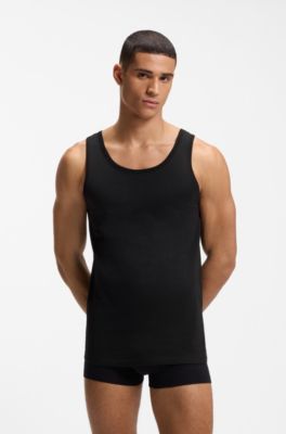 Three-pack of cotton underwear vests with embroidered logos, White / Grey / Black