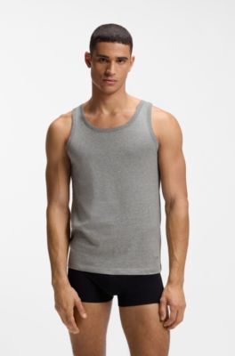 Three-pack of cotton underwear vests with embroidered logos, White / Grey / Black