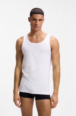 Three-pack of cotton underwear vests with embroidered logos, White / Grey / Black