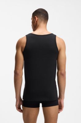 Three-pack of cotton underwear vests with embroidered logos, White / Grey / Black