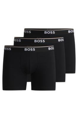 BOSS - Three-pack of stretch-cotton boxer briefs with logos