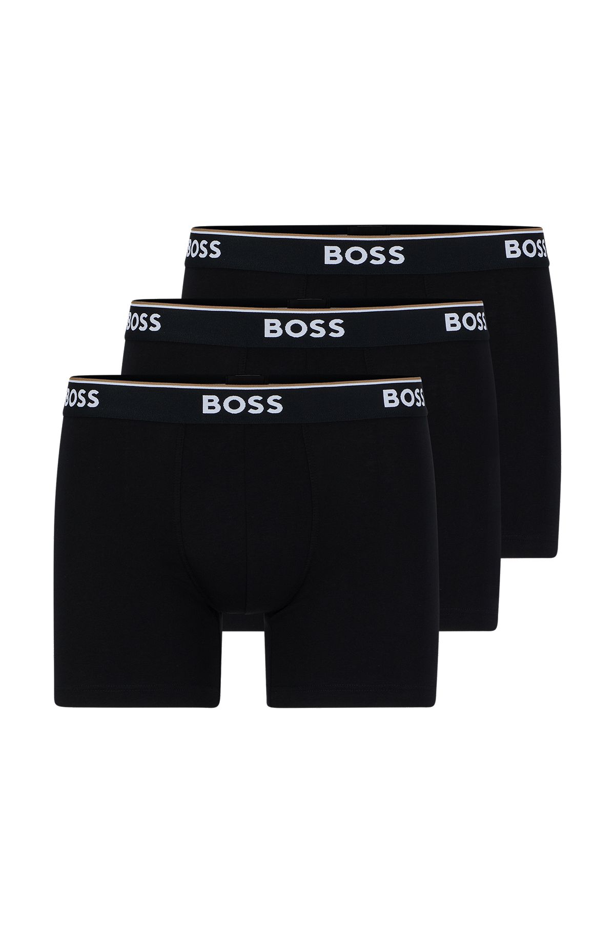 Pakke med tre boxer-underbukser i bomuld med stræk med logoer, Sort