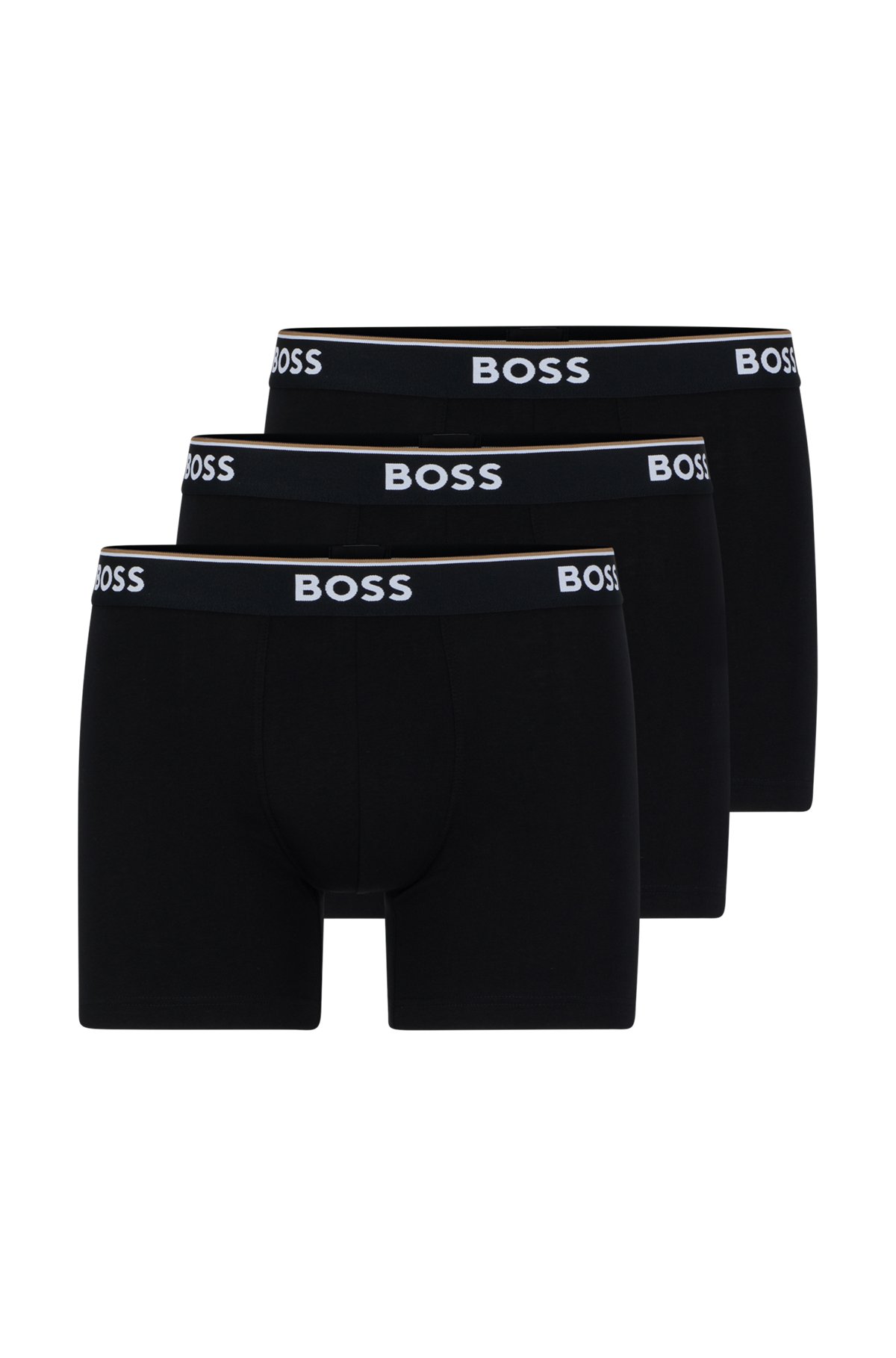 Three-pack of stretch-cotton boxer briefs with logos, Black