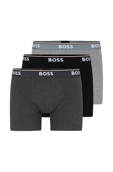 Three-pack of stretch-cotton boxer briefs with logos, Grey